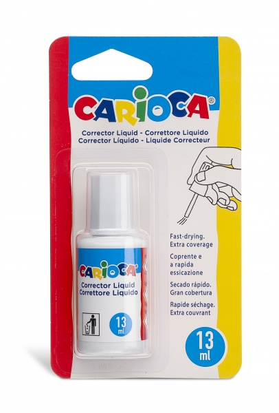 Carioca Corrector Liquido - Pincel de Nylon Suave y Preciso - Apto para Todo Tipo de Papel - Secado Rapido - Color Blanco