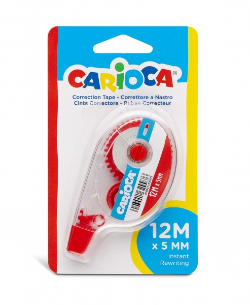 Carioca Tape 12M Corrector de Cinta - Cubriente - Se Puede Volver a Escribir Enseguida - Ideal para Cualquier Tipo de Papel - Color Blanco