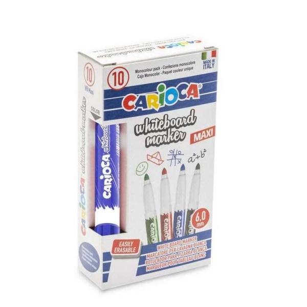 Carioca Maxi Rotulador para Pizarra Blanca - Tapa con Clip - Se Borra Facilmente - Se Seca Rapidamente - Punta de Ø 6mm - Color Azul