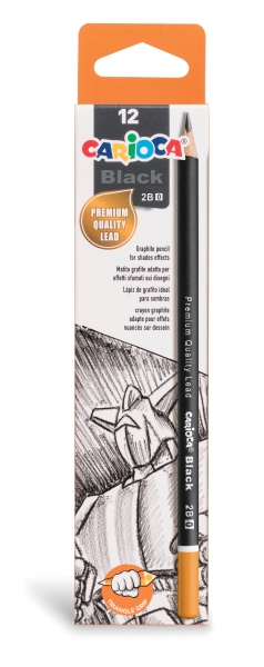 Carioca Pack de 12 Lapices de Grafito Black 2B - Facil de Borrar y Sacar Punta - Cuerpo Triangular Agradable al Tacto - Mina Resistente a las Caidas - Color Negro