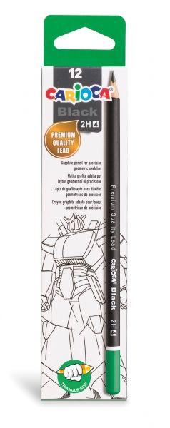 Carioca Black Pack de 12 Lapices de Grafito 2H - Facil de Borrar y Sacar Punta - Cuerpo Triangular - Mina Resistente a las Caidas - Ideal para Colegio y Oficina - Color Negro