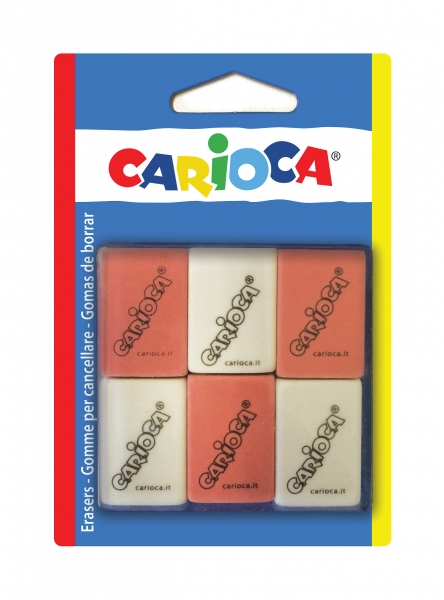 Carioca Pack de 6 Gomas Rectangulares - Borrado Preciso - Diseño Ergonomico - Color Varios