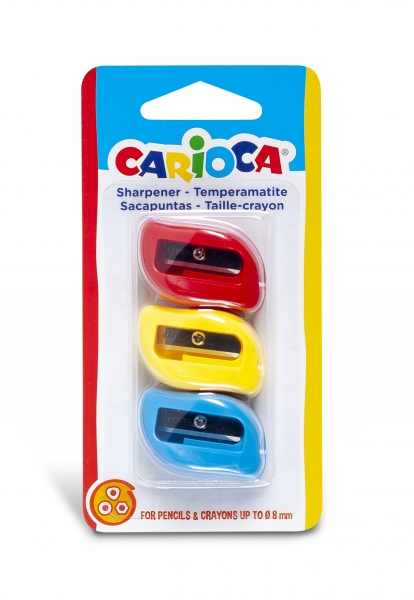 Carioca Pack 3 Sacapuntas de Colores con 1 Agujero - Apto para Lapices/Ceras Triangulares, Redondos y Hexagonales - Tornillo de Seguridad en la Lama - Color Varios