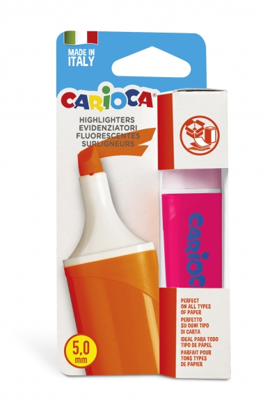 Carioca Memolight Subrayador - Punta Biselada de 5mm - Color Brillante y Lavable - Tinta a Base de Agua - Color Rosa