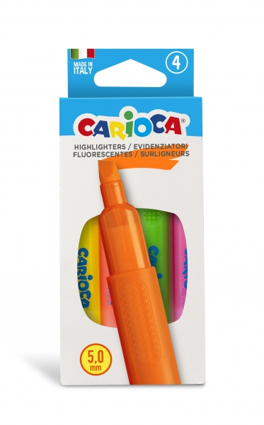 Carioca Memory Pack de 4 Subrayadores - Punta Biselada de 5mm - Brillantes y Lavables - Tinta a Base de Agua - Color Varios