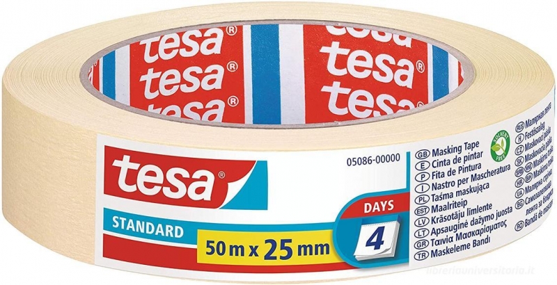 Tesa Standard Cinta de Pintor 25mm x 50m - Fabricada en Papel - Libre de Disolventes - No deja Residuos