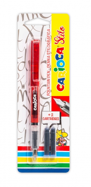 Carioca Pack de 1 Pluma Estilografica + 2 Cartuchos - Cartuchos Estandar de Tinta Azul - Escritura Suave y Precisa - Color Rojo