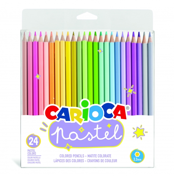 Carioca Pack de 24 Lapices de Madera - Colores Pastel - Cuerpo Hexagonal - Colores Brillantes y Lavables - Escritura Blanda - Mina Segura y Resistente a las Caidas - Color Varios