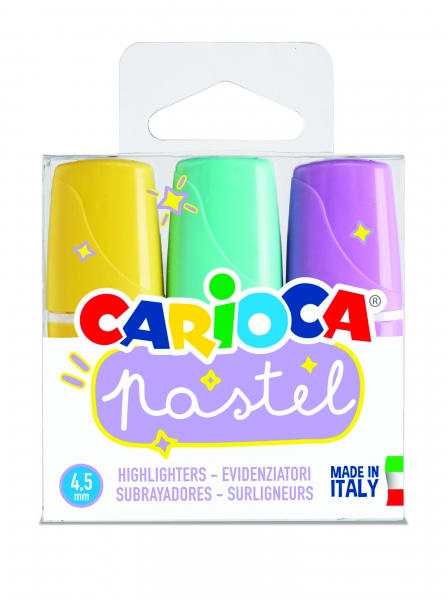 Carioca Minilight Pack de 3 Subrayadores Pastel - Tinta a Base de Agua y Lavable - Punta Biselada - Color Varios