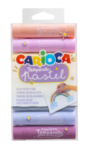 Carioca Temperello Pack de 8 Temperas Solidas - Colores Pastel - Lavables - Gran Cobertura - Faciles de Mezclar - sin Disolventes - Acabado Satinado - Secado Rapido - Color Varios