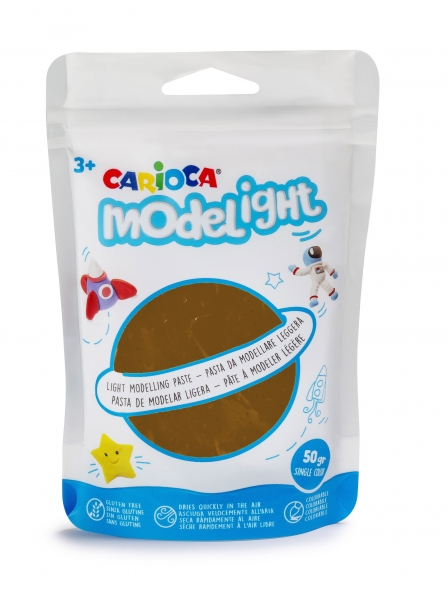 Pack Carioca Modelight 50gr Pasta de Moldear - Super Ligera - Elastica - Maleable - Se Seca al Aire - No Ensucia - Reutilizable con Agua - Coloreable al Secar - Color Marron