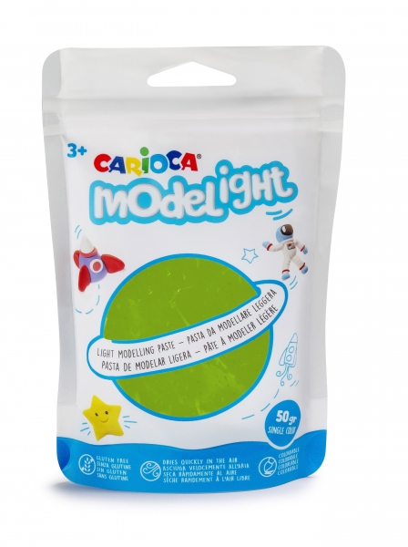 Carioca Modelight Pack de Pasta de Moldear Super Ligera - Elastica y Maleable - Se Seca al Aire - No Ensucia las Manos - Reutilizable con Agua - Color Verde