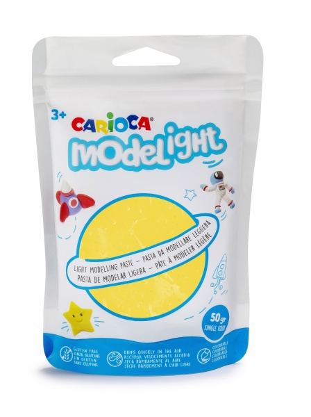 Carioca Modelight Pack de Pasta de Moldear Super Ligera - Elastica y Maleable - Se Seca al Aire - No Ensucia las Manos - Colores Brillantes y Mezclables - Color Amarillo