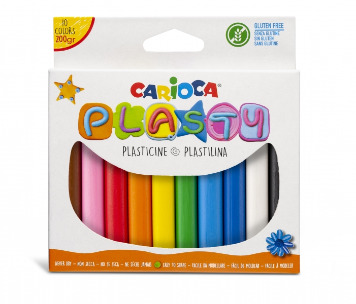 Carioca Pack de 10 Plastilinas - Facil de Usar - No Se Seca - Reutilizable - Colores Brillantes y Mezclables - Libre de Gluten - Color Varios