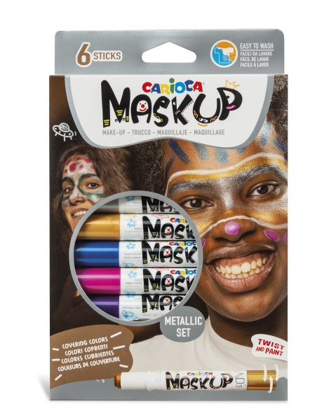 Carioca Mask Up Pack de 6 Colores Metalicos para la Piel - Ideales para Fiestas - Colores Brillantes y Lavables - Mezclables - 2 Tutoriales Incluidos - Color Varios