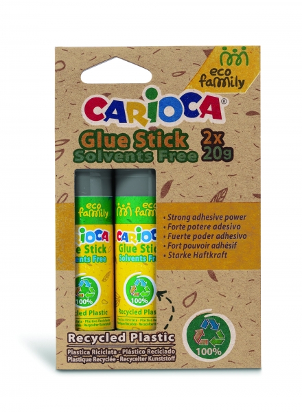 Carioca Eco Family Pack de 2 Pegamentos de Barra - Ideal para Casa, Colegio y Oficina - Pega Papel, Fotos y Tejidos - sin Disolventes - Color Varios