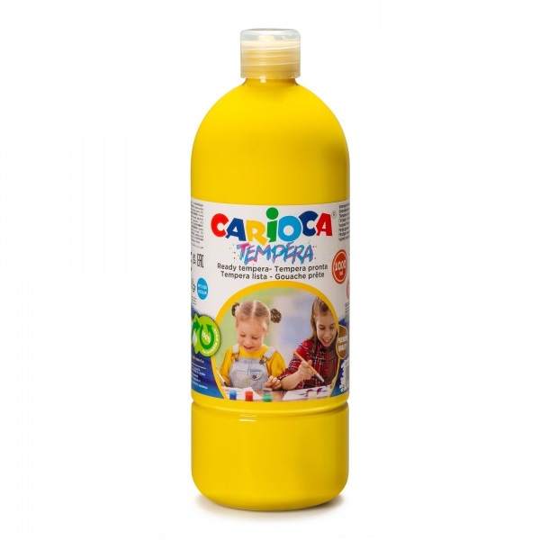 Carioca Botella de Tempera - 1000ml - Colores Superlavables - Faciles de Mezclar - Aplicable en Materiales Porosos - Alta Opacidad - Color Amarillo