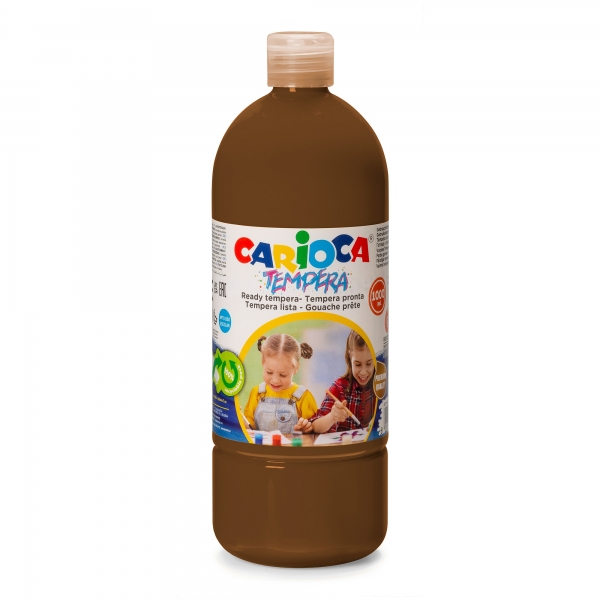 Carioca Botella de Tempera 1000ml - Colores Superlavables - Faciles de Mezclar - Aplicable en Materiales Porosos - Alta Opacidad - Color Marrón