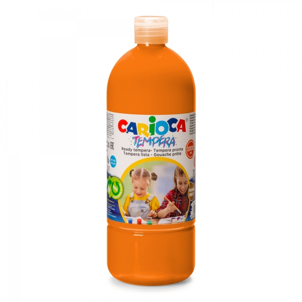 Carioca Botella Tempera 1000ml - Colores Superlavables - Faciles de Mezclar - Aplicable en Materiales Porosos - Alta Opacidad - Color Naranja