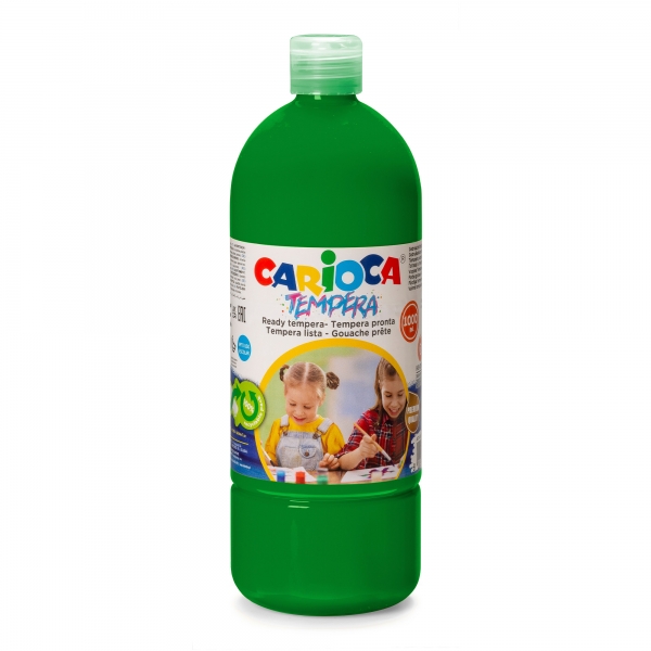 Carioca Botella de Tempera - 1000ml - Colores Superlavables - Faciles de Mezclar - Aplicable en Materiales Porosos - Alta Opacidad - Color Verde