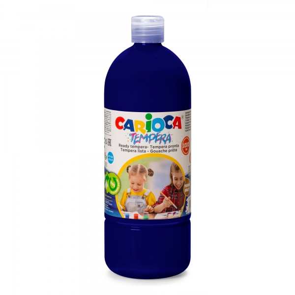 Carioca Botella de Tempera 1000ml - Colores Superlavables - Faciles de Mezclar - Aplicable en Materiales Porosos - Alta Opacidad - Color Azul