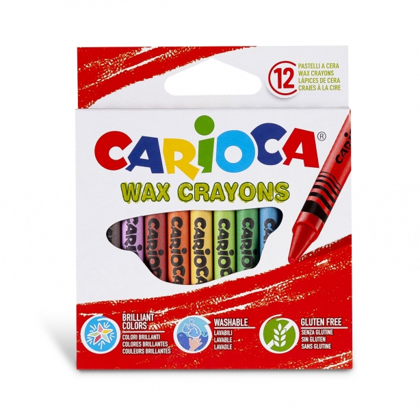 Carioca Pack de 12 Ceras Pastel - Colores Brillantes - Lavables - Cuerpo de Ø 8mm - Colores Surtidos