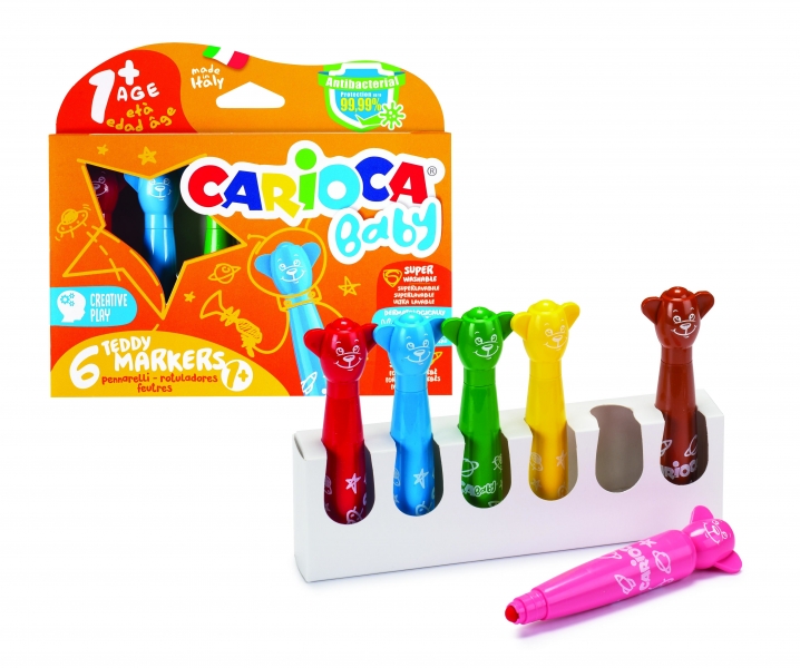 Carioca Baby Teddy Pack de 6 Rotuladores - Super Seguros - Forma Ergonomica - Tinta Superlavable - Dermatologicamente Testado - Color Varios