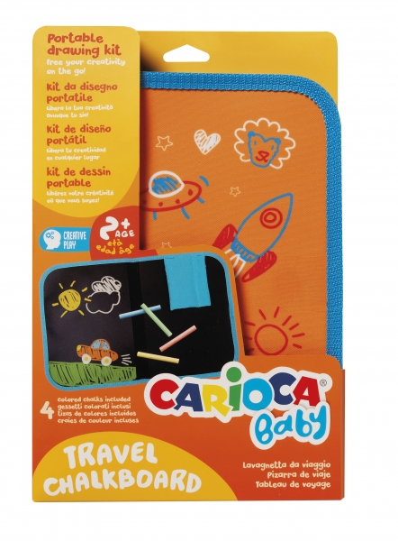 Carioca Kit de Dibujo Portatil para Niños - a Partir de 24 Meses - Perfecto para Jugar Fuera de Casa - Formato A4 - Contiene 4 Tizas de Colores - Color Varios