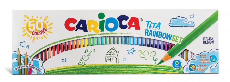 Carioca Tita Rainbow Set Pack de 50 Lapices Hexagonales de Colores - Mina Ø 3mm - Colores Brillantes y Lavables - Escritura Blanda - Colores Surtidos