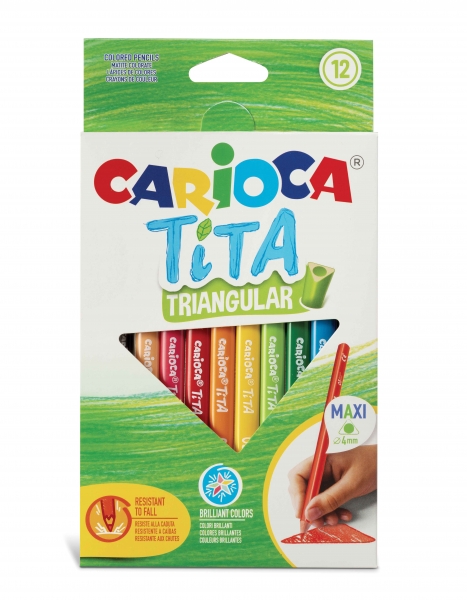 Carioca Tita Pack de 12 Lapices de Resina - Cuerpo Triangular - Colores Brillantes y Lavables - Escritura Blanda - Mina Ø 4mm Segura y Resistente - No Se Astilla - Color Varios