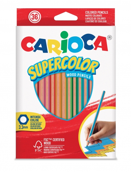 Carioca Supercolor Pack de 36 Lapices de Madera - Cuerpo Hexagonal - Colores Intensos y Gran Opacidad - 3.3mm de Grosor - Color Varios