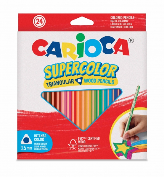 Carioca Supercolor Pack de 24 Lapices de Madera - Cuerpo Triangular - Colores Intensos y Gran Opacidad - 3.5mm degrosor - Color Varios