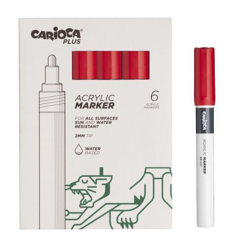 Carioca Plus Pack de 6 Marcadores Acrilicos - Punta 2mm - Color Rojo