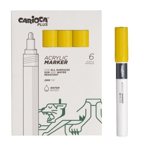 Carioca Plus Pack de 6 Marcadores Acrilicos - Punta 2mm - Color Amarillo