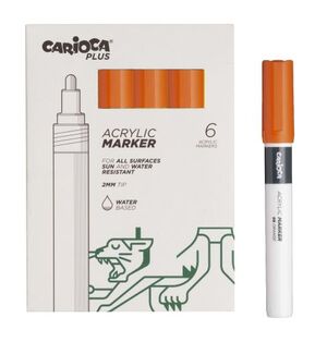 Carioca Plus Pack de 6 Marcadores Acrilicos - Punta 2mm - Color Naranja