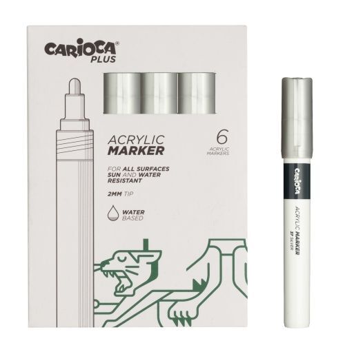 Carioca Plus Pack de 6 Marcadores Acrilicos - Punta 2mm - Color Plata