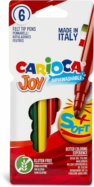 Carioca Joy Paperboard Pack de 6 Rotuladores de Punta Fina - Punta 2.6mm - Superlavables - Ideales para Dibujar y Colorear - Colores Surtidos