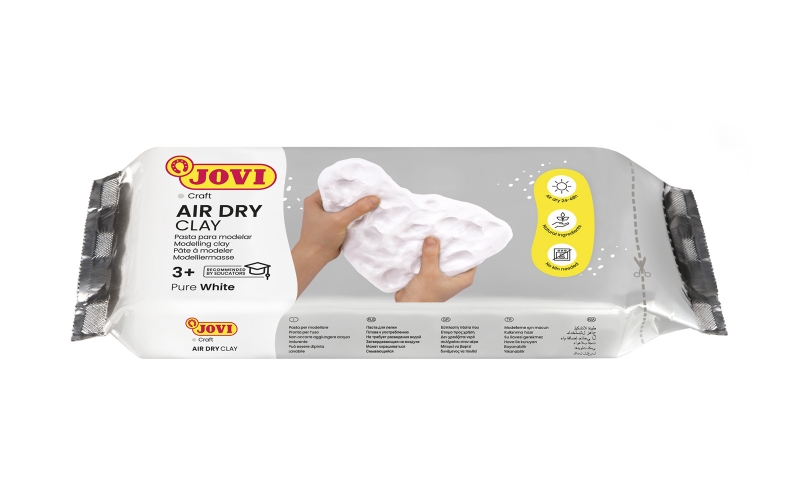 Jovi Air Dry Pasta para Modelar 500gr - Endurecible al Aire - Tacto Fresco - Facil de Moldear - Multi-Superficie - Secado en 24H - Acabado Fino - Color Blanco