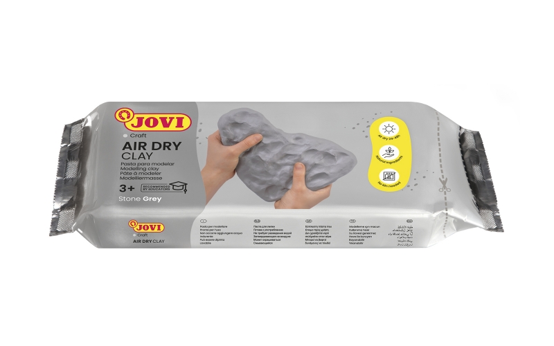 Jovi Air Dry Pasta para Modelar 500gr - Endurecible al Aire - Tacto Fresco - Facil de Moldear - Multi-Superficie - Secado en 24H - Acabado Fino - Color Gris