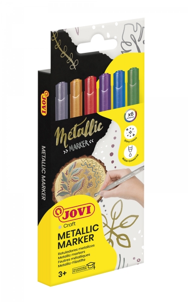 Jovi Metalic Estuche de 6 Rotuladores - Efecto Metalico - Tinta Base Agua - Facil Limpieza - Ideal para Papel Oscuro y Superficies No Porosas - Color Surtido