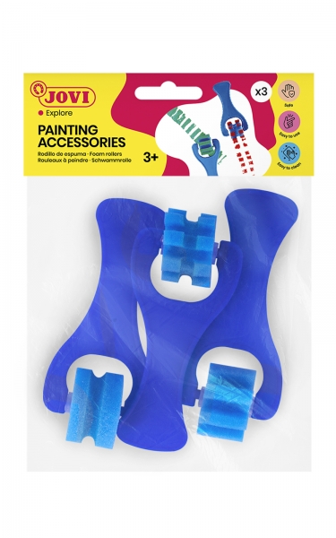 Jovi Bolsa Colgable con 3 Rodillos Espuma Pequeños Estampados Diversos - Formas Diferentes - Mango Resistente - Facil Limpieza con Agua y Jabon - Color Azul