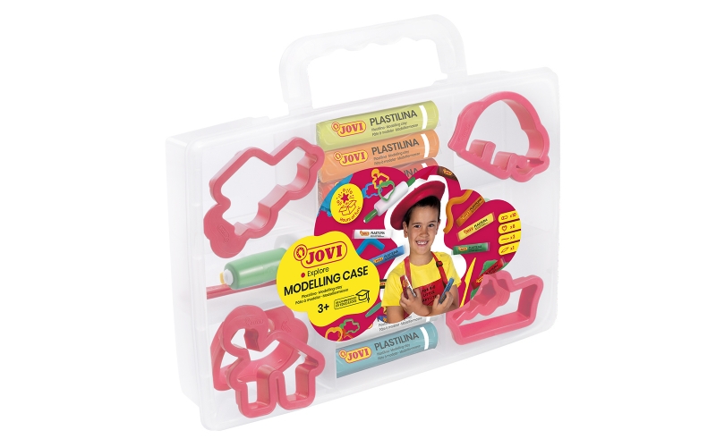 Jovi Modelling Case Pack de 10 Pastillas de Plastilina 15 Gr + 6 Moldes + 3 Modeladores. 100% Vegetal - No Se Seca - sin Gluten - Facil de Moldear - Color Rosa