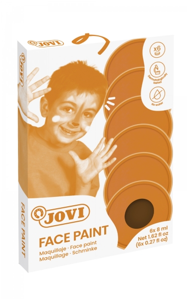 Jovi Estuche de 6 Botes 8ml Maquillaje Crema - Hipoalergenico - Base Grasa - Facil Aplicacion - Gran Cubricion - 12 Colores Mezclables - sin Parabenos - Facil de Retirar - Color Marrón