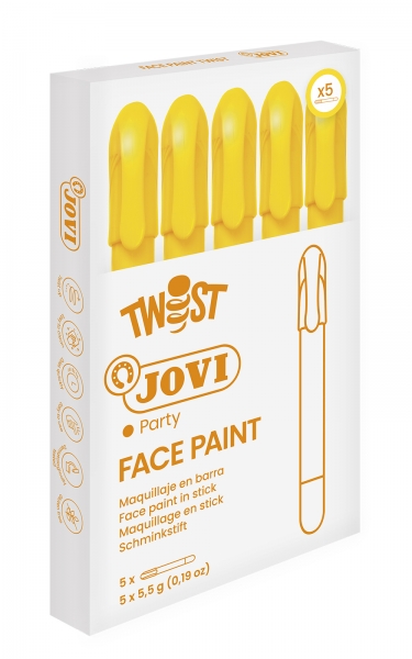 Jovi Twist Stick de Pintura de Cara - Hipoalergenico - Base Agua - Facil Aplicacion - Gran Cobertura - Seca Rapido - Facil de Retirar - sin Parabenos - Color Amarillo