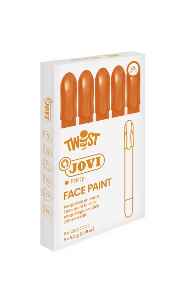 Jovi Twist Stick de Pintura de Cara - Hipoalergenico - Base Agua - Facil Aplicacion - Gran Cobertura - Seca Rapido - Facil de Retirar - sin Parabenos - Color Naranja