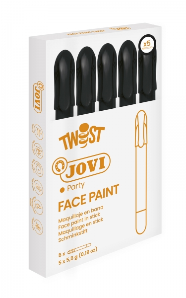 Jovi Twist Stick de Pintura de Cara - Hipoalergenico - Base Agua - Facil de Aplicar y Retirar - Gran Cubricion - Seca Rapido - sin Parabenos - Seguro para Todo Tipo de Pieles - Color Negro