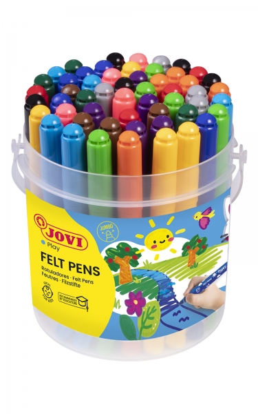 Jovi Felt Pens Bote de 48 Rotuladores Jumbo - Punta de 3mm - Tinta de Gran Fijacion - Capuchon de Seguridad Ventilado - Colores Surtidos