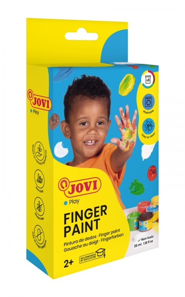 Jovi Finger Paint Estuche de 6 Botes Pintura de Dedos - Colores Mezclables - Textura Gelatinosa - Lavable - sin Gluten - No Toxico - Color Surtido