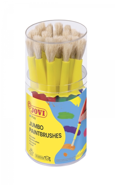 Jovi Jumbo Paint Brushes Bote 20 Pinceles Medianos Pelo Cerda - Gruesos de Pelo Natural - Mango de Plastico - No Gotean - Limpieza Facil - Sistema de Corona Antirrodamiento - Color Varios