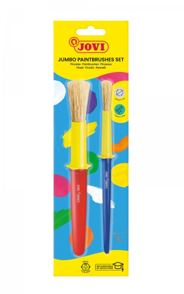 Jovi Jumbo Paint Brushes Pack 1 Pincel Mediano + 1 Pincel Grueso - Pelo Natural - Mango de Plastico - No Gotean - Facil Limpieza - Sistema de Corona Anti-Rodamiento - Color Varios